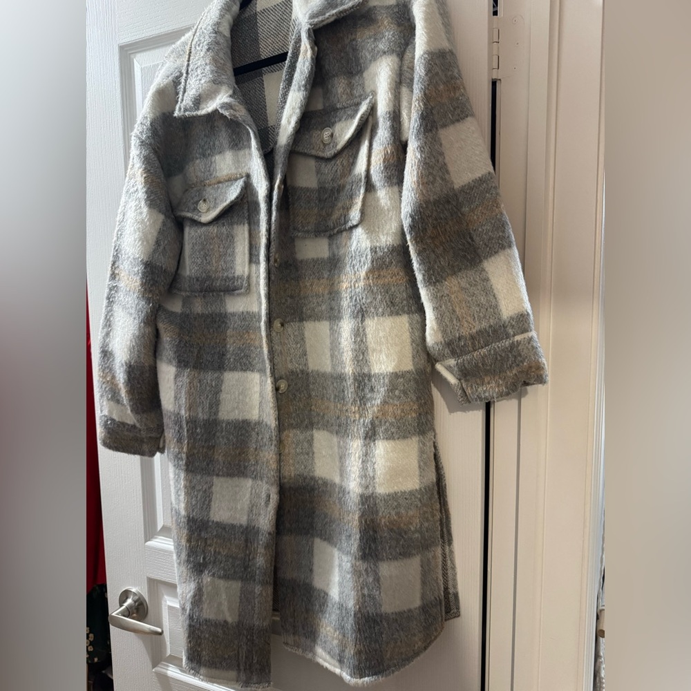 Plaid Wool-Blend Coat